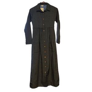 Tofisa Women's Long Sleeve Button Front Pleated Gray Maxi Dress Size 38 (Medium)